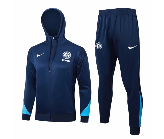 Chelsea Navy Training Hooded Presentation Football Tracksuit 2024-25