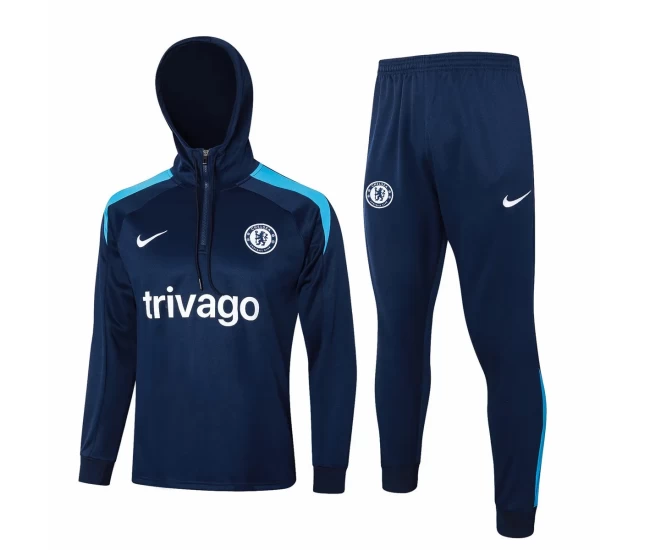 Chelsea Navy Training Hooded Technical Football Tracksuit 2024-25