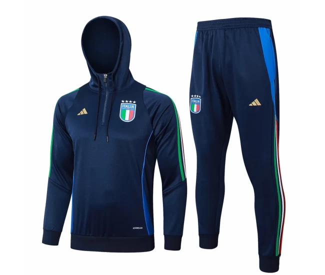 Italy Navy Training Hooded Technical Football Tracksuit 2024-25