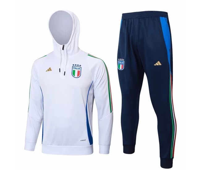 Italy White Training Hooded Technical Football Tracksuit 2024-25